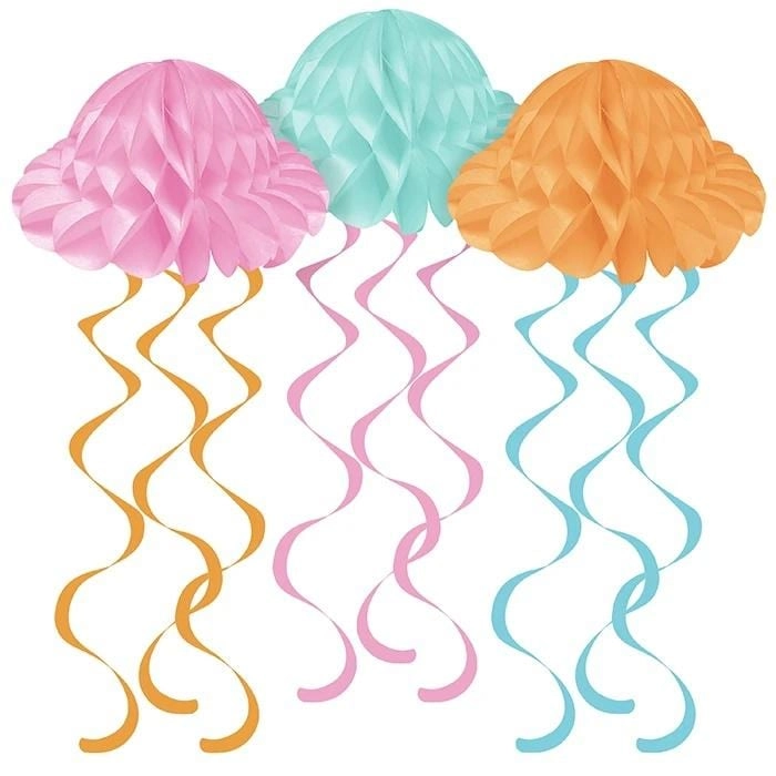 Party Zone Ocean Celebration Hanging Honeycomb Jellyfish - 3 pcs Party Decorations