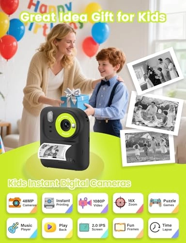 Kids Print Camera - Instant Printing 1080P Videos Red Bundle