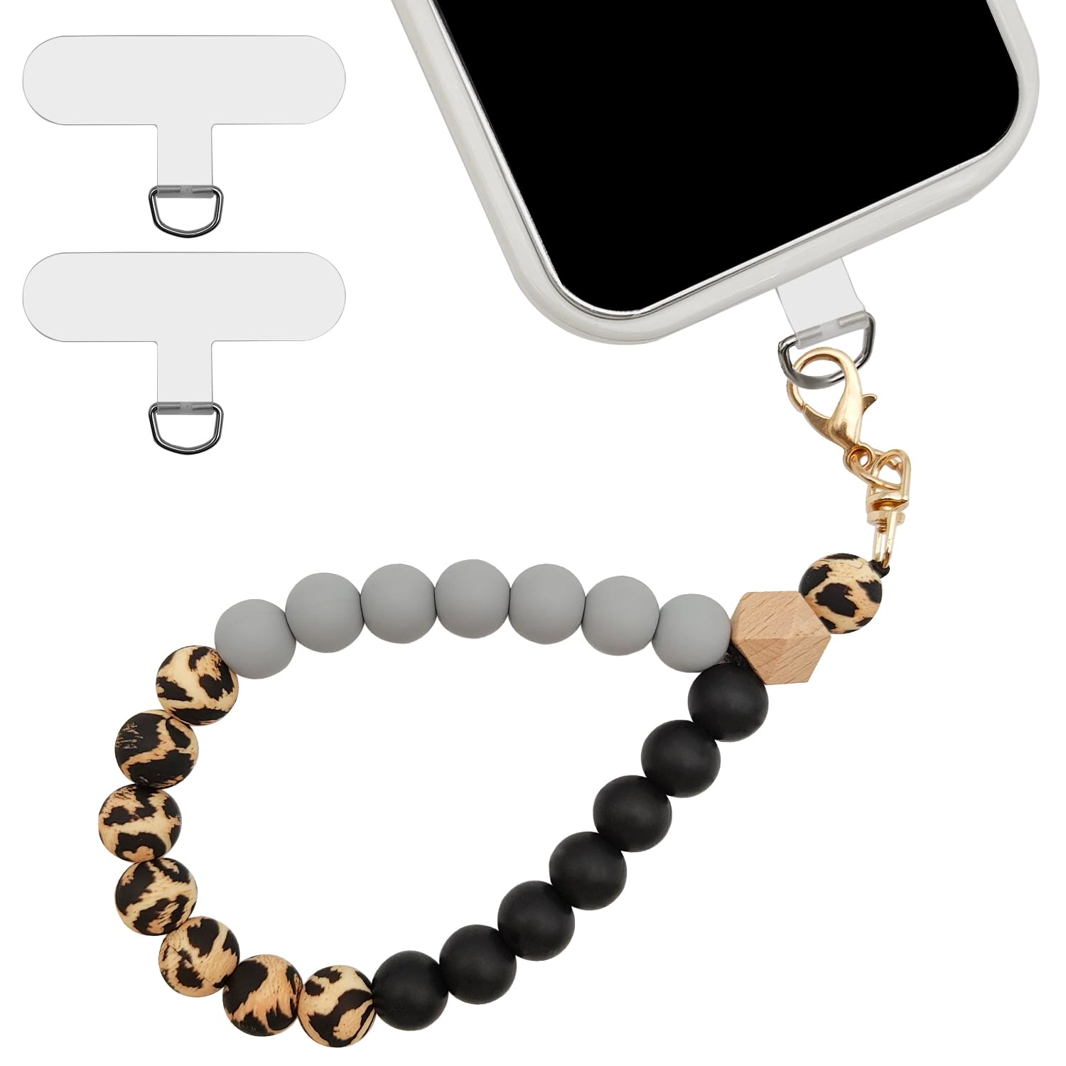 Beaded Phone Bracelet Strap - 2 Pcs Patches Black