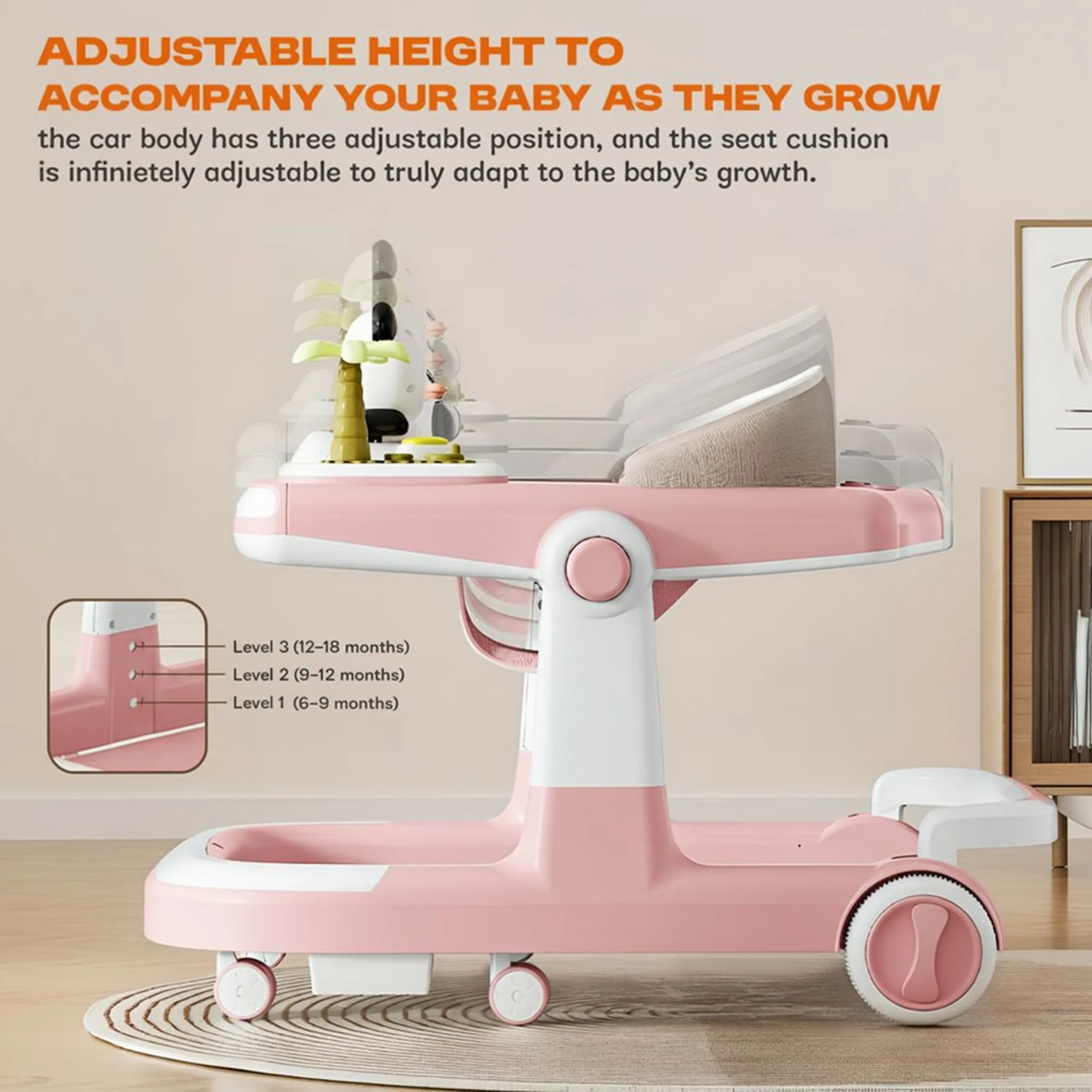 3-In-1 Baby Walker - Adjustable Height Foldable