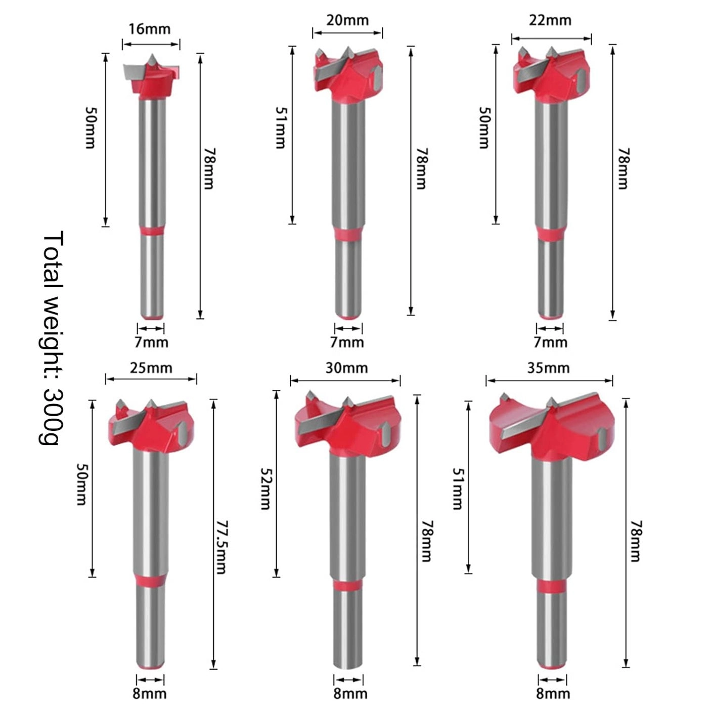 Drill Bit Tungsten Carbide Hinge Hole Cutter - 16mm 20mm 22mm 25mm 30mm 35mm 6pcs 7mm 8mm