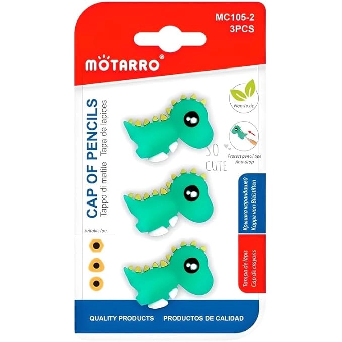 FITTO Dinosaur Pencil Caps - 3 2.5x3.5cm