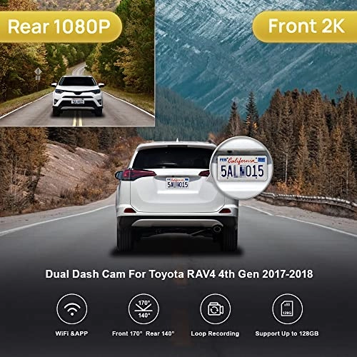 Front 2K and Rear 1080P 2560 X 1440 pixels for Toyota RAV4 2017 2018