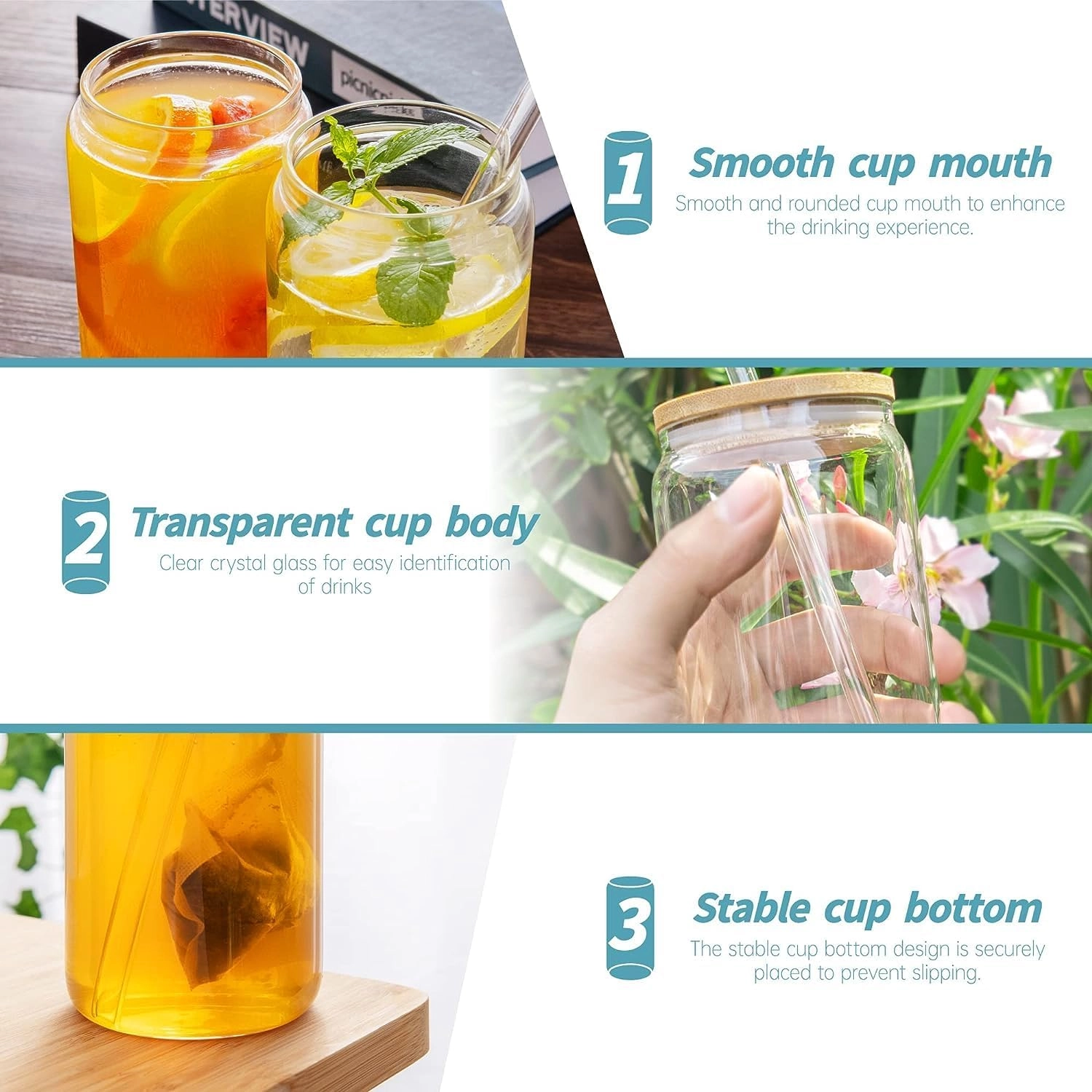 Can Shaped Glass Tumbler - 1 pcs Wooden Lid 540 ml