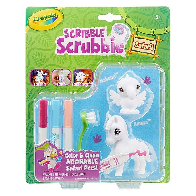 Scribble Scrubbie Safari - Ultra clean washable markers Amara the Zebra & Makena the bird