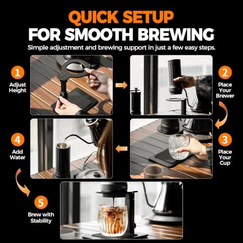 Adjustable Portable Coffee Maker Stand - Aluminum Alloy Anti-Slip Base