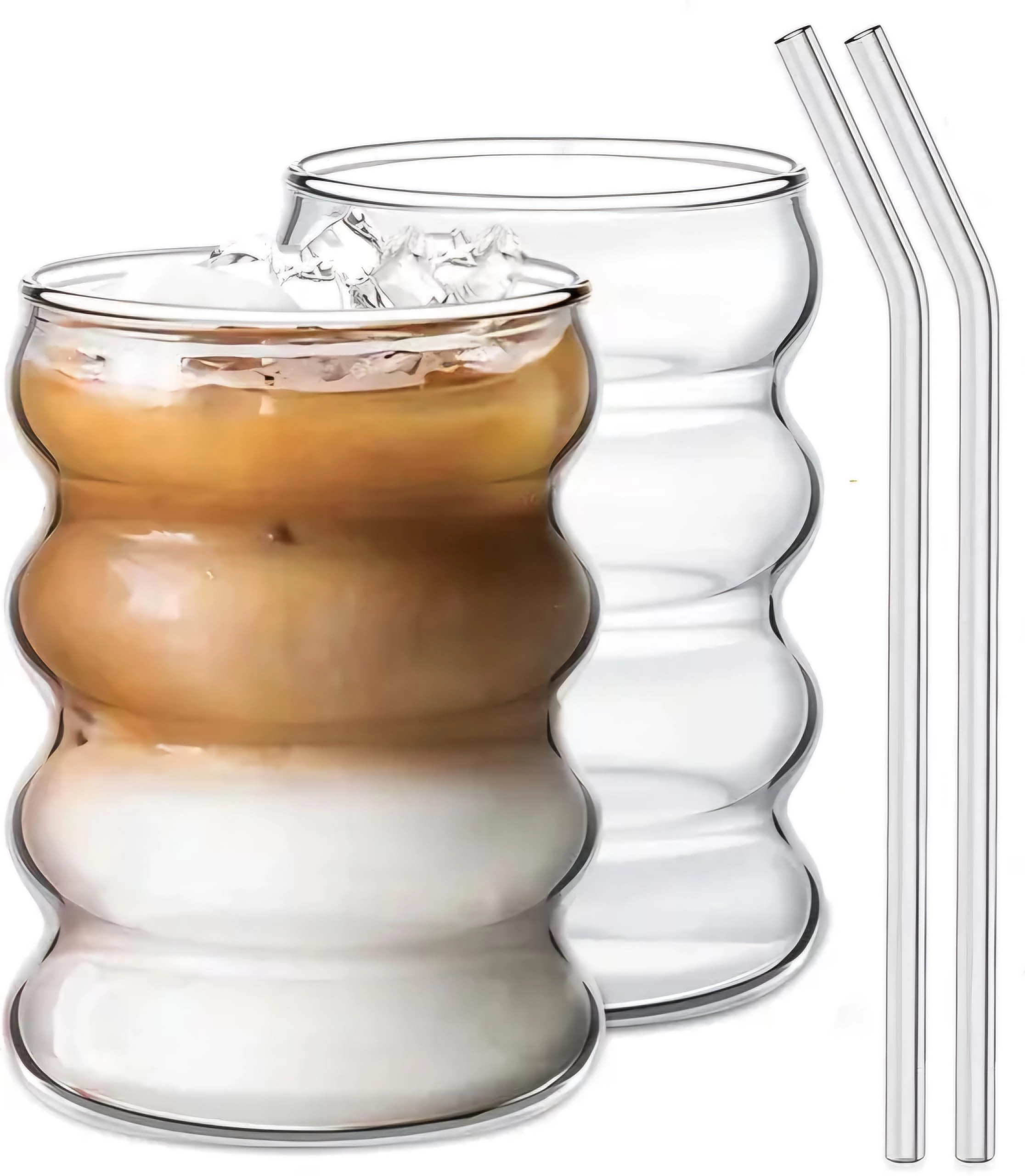 KiKiluxxa, KiKiluxxa -Surat-Gujarat-India Round Wave Looked Glass Tumbler - 1 pcs Straw