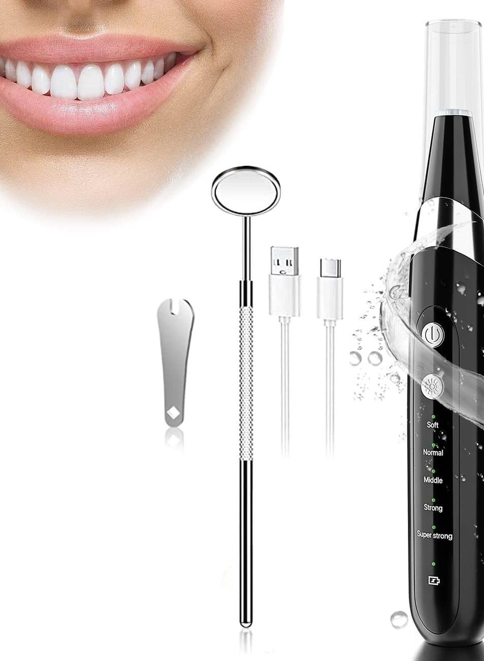SYOSI Tooth Polisher - Rechargeable 5 Brush Heads IPX6 Waterproof
