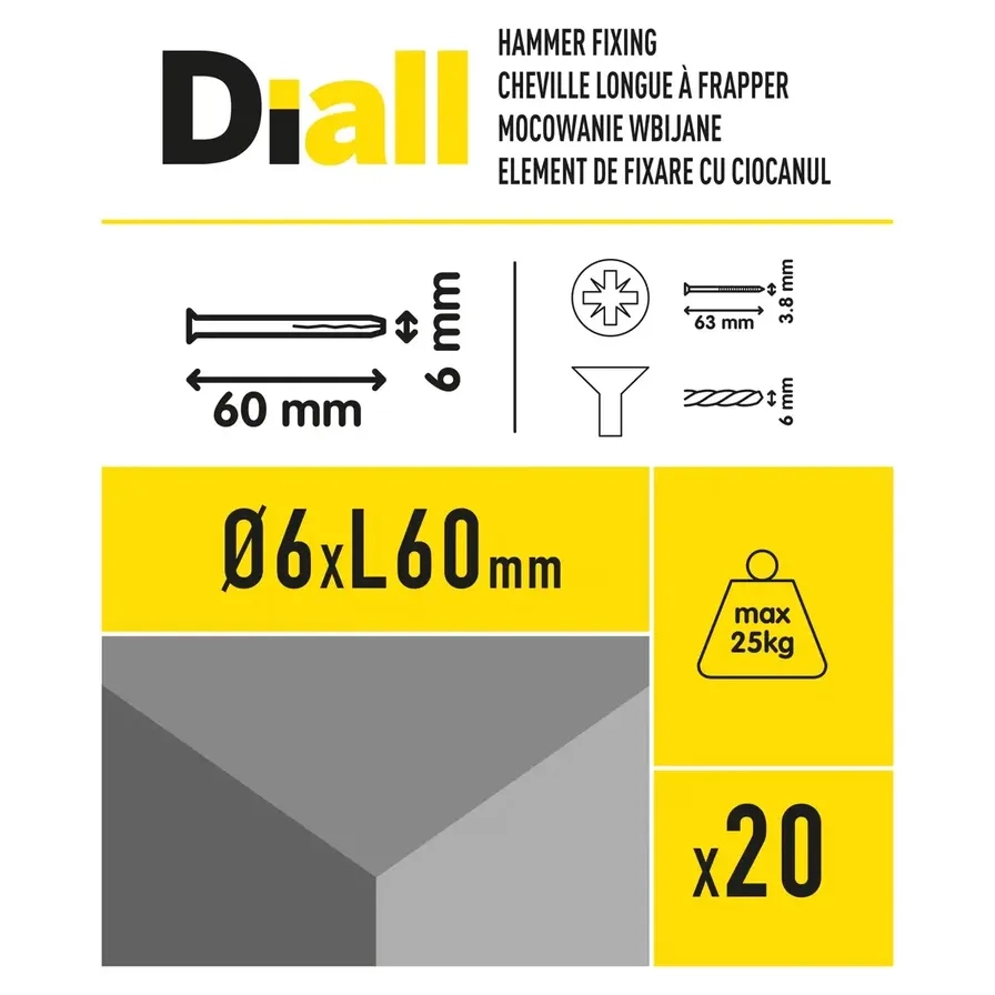 Nylon & Steel Hammer Fixing Pack - L. 6 cm Dia. 0.6
