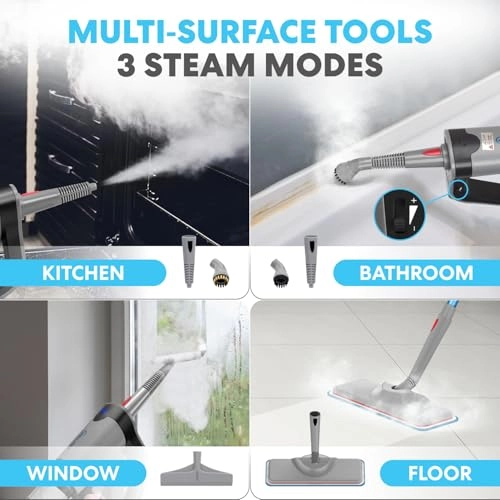 Steam Mop - 10-in-1 Dual-Rod Detachable Handheld