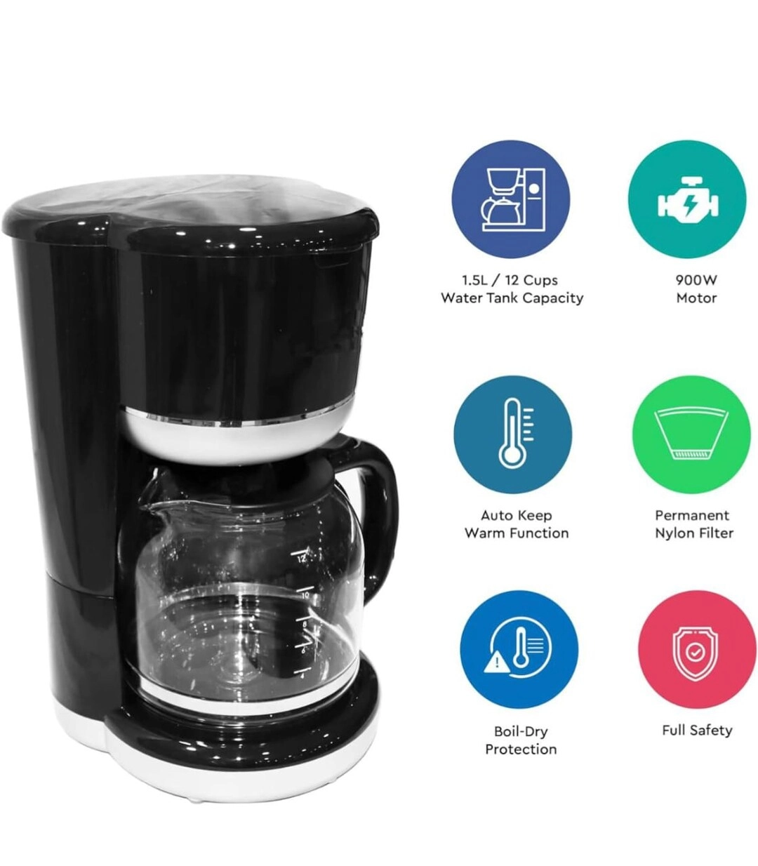 Coffee Maker - 1.5L 12 Cups Anti-Drip Keep Warm