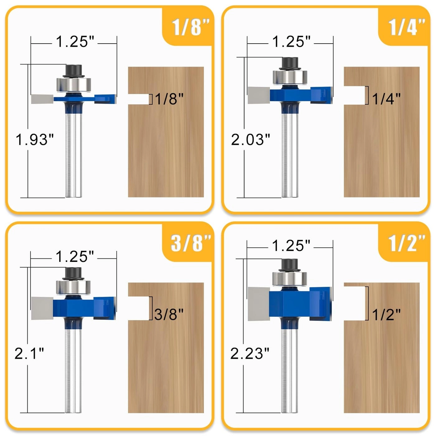 Rabbet Router Bit - 1/4"" 4 x