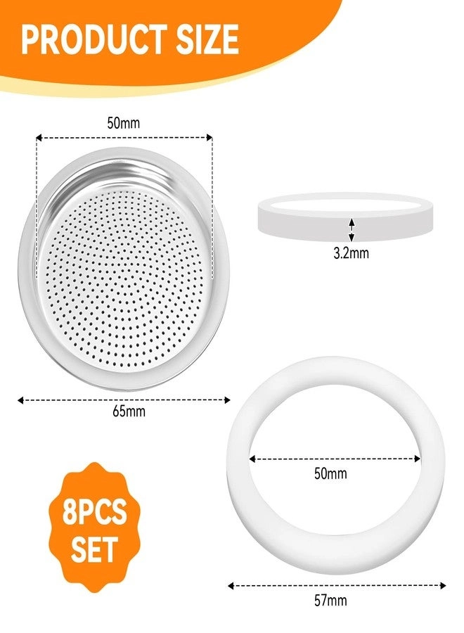 Moka Pot Replacement Gasket and Filter - 6PCS Gasket 2PCS Filter 3/4 Cup