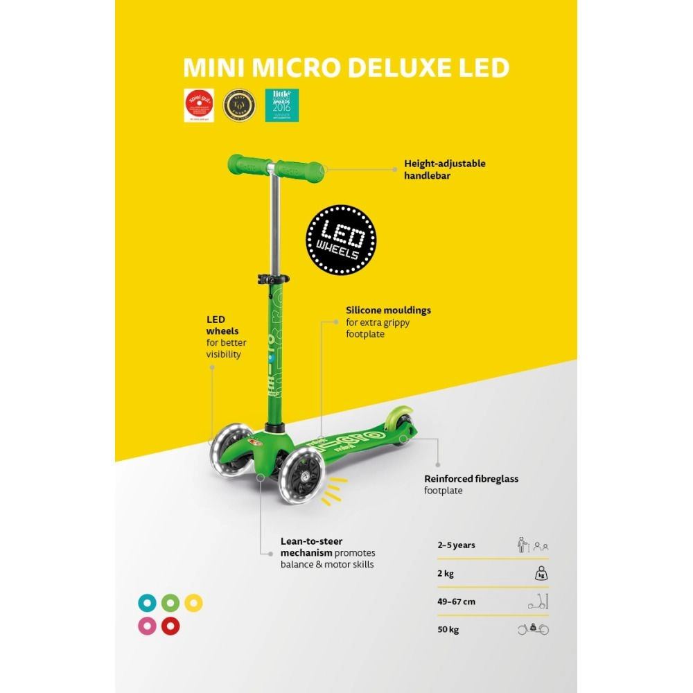 Mini Deluxe 3-Wheel Kick Scooter – 120/85 mm LED