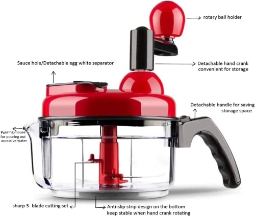 Hand crank food processor - 1.5L 3-blade