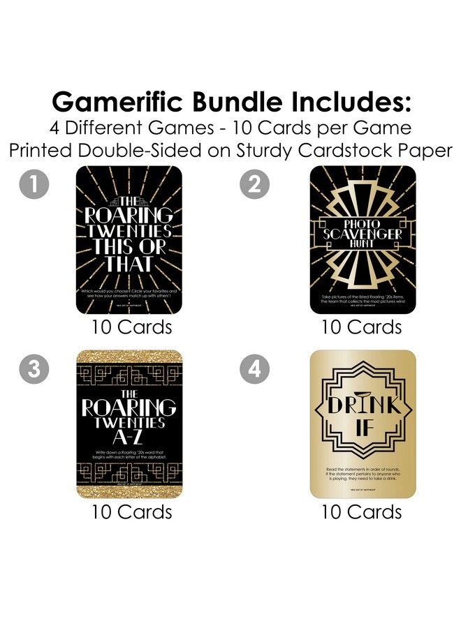 Roaring 20’s 4 1920S Art Deco Jazz Party Games - 10 Cards Each Bundle