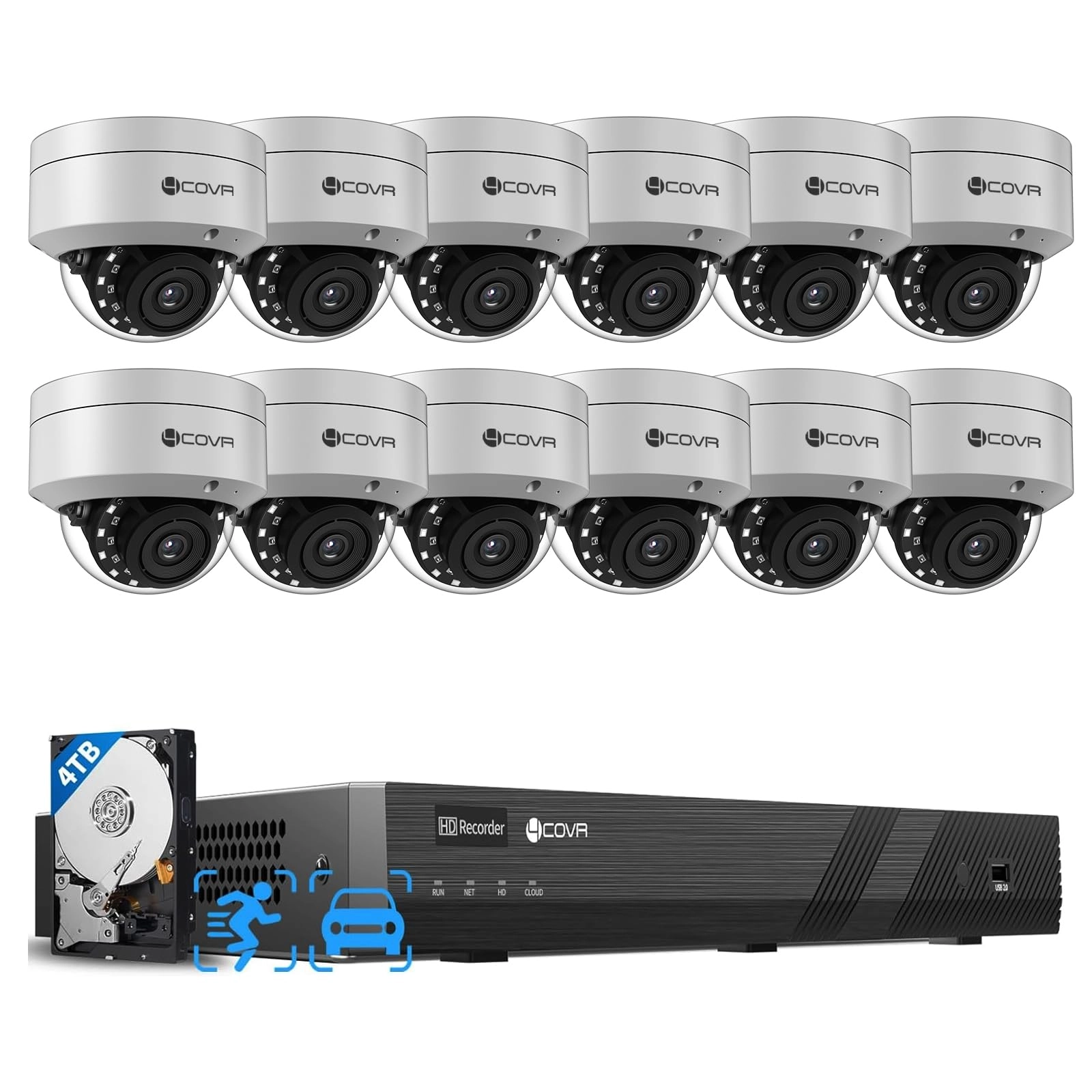 PoE Security Camera System - 12Pcs 16 Channel 4K