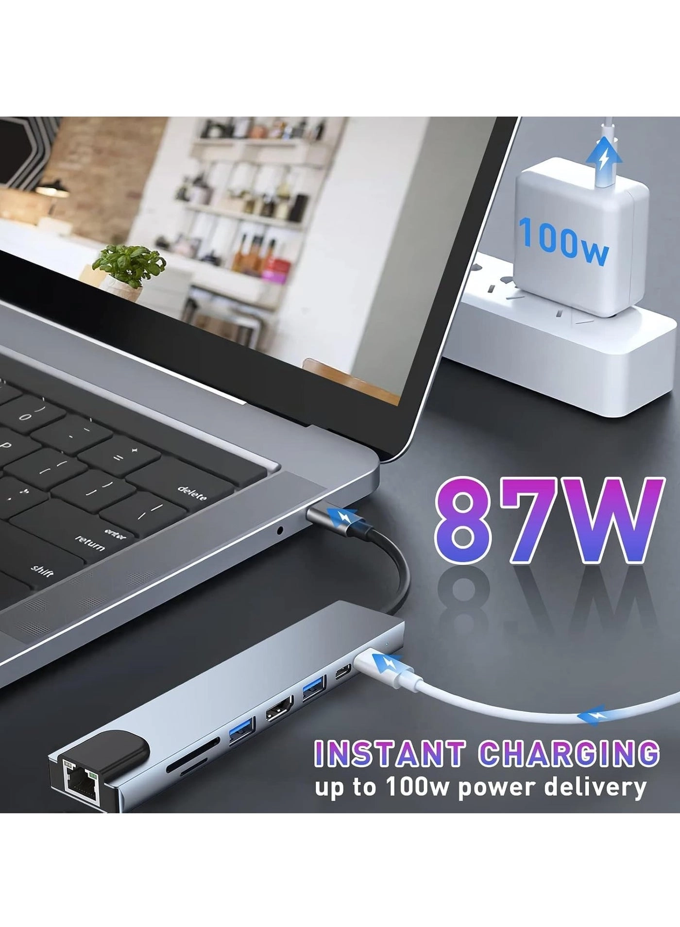 USB C Hub 8-in-1 - 4K HDMI 100W PD USB 3.0
