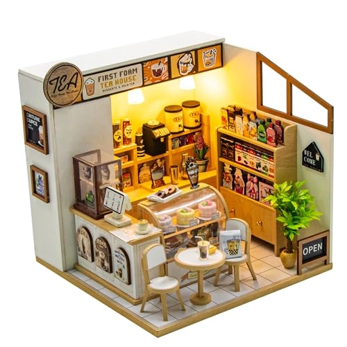 Miniature Wooden Dollhouse Building Kit - 3D Mini Coffee House
