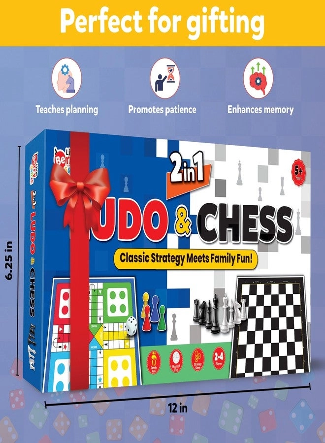 2 in 1 Ludo and Chess - Junior Size Foldable 11”x11” with Pawns