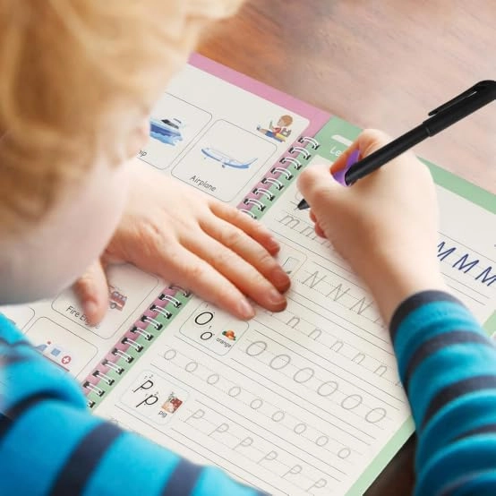 Magic Practice Book - 4 Books 5.1" x 7.4" + Pen Holder - 1 + Refills - 10 + Grip - 1