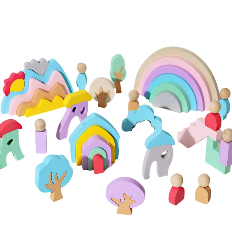 MIANQI Wooden Rainbow Geometric Puzzle - 18 months - 3 years