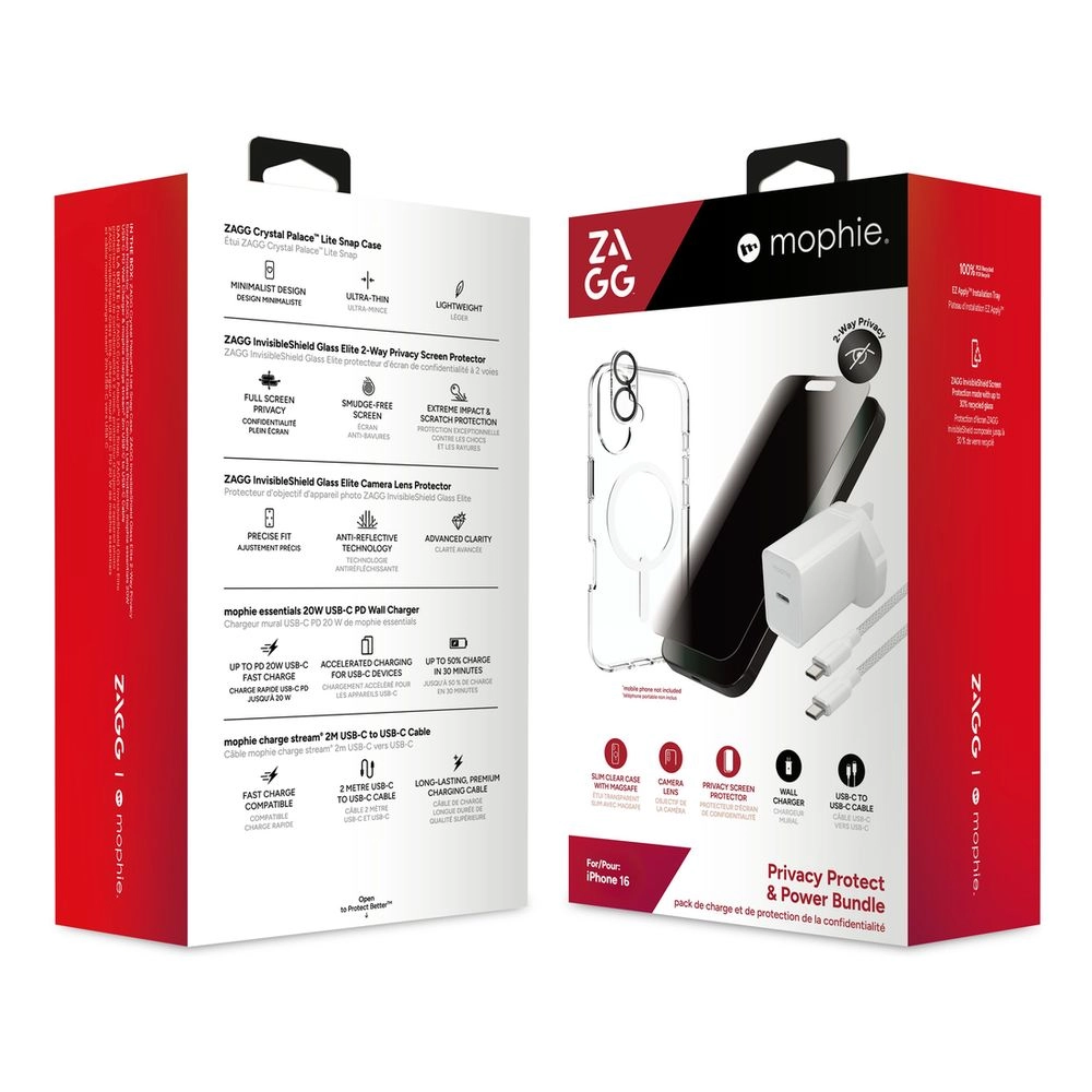 ZAGG Privacy Glass Screen Protector + Anti-Glare Glass Camera Lens Protector for iPhone 16