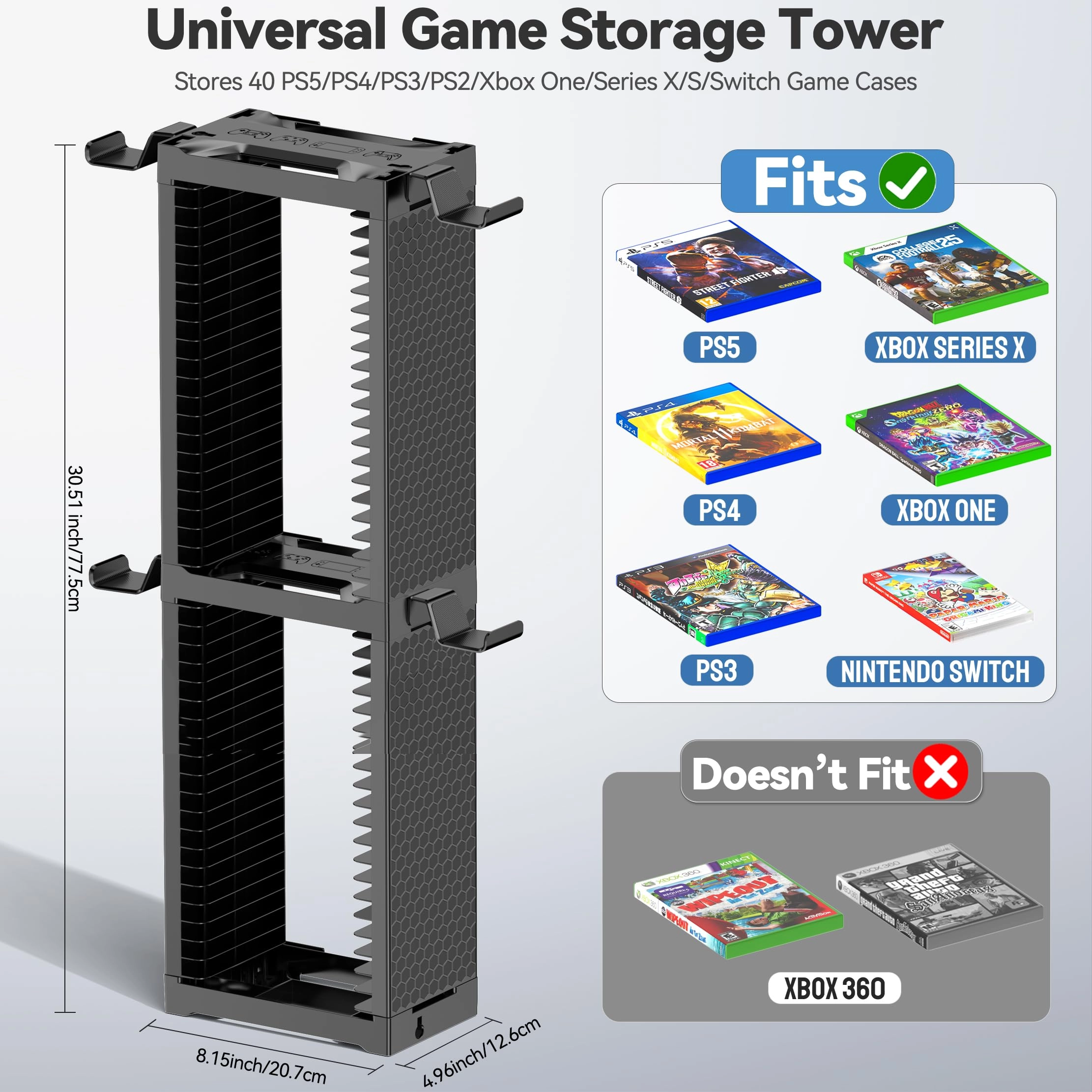 Video Game Storage Tower - 40 Games Controller Holder