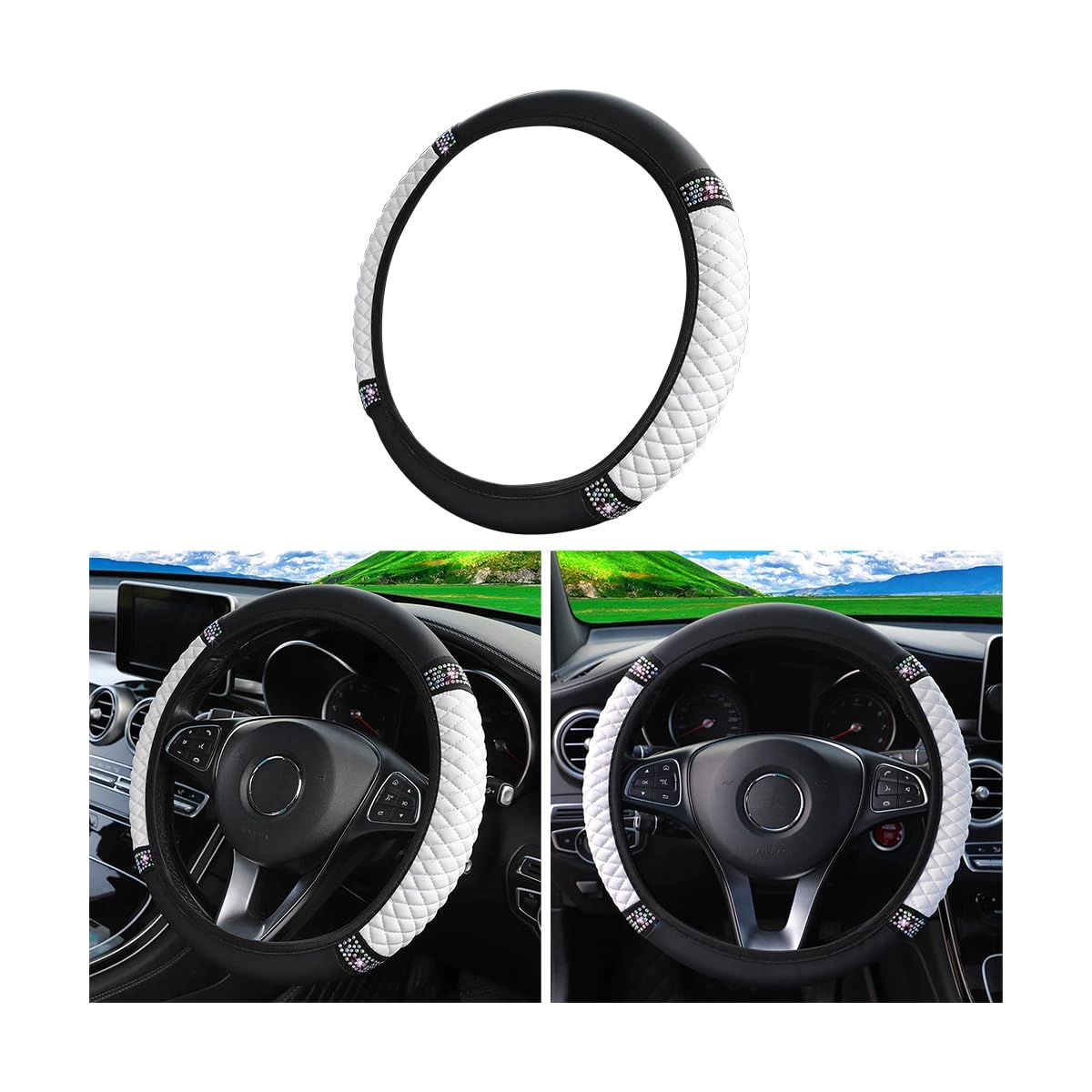 fekey&jf Leather Steering Wheel Cover - 15 Inches Yellow