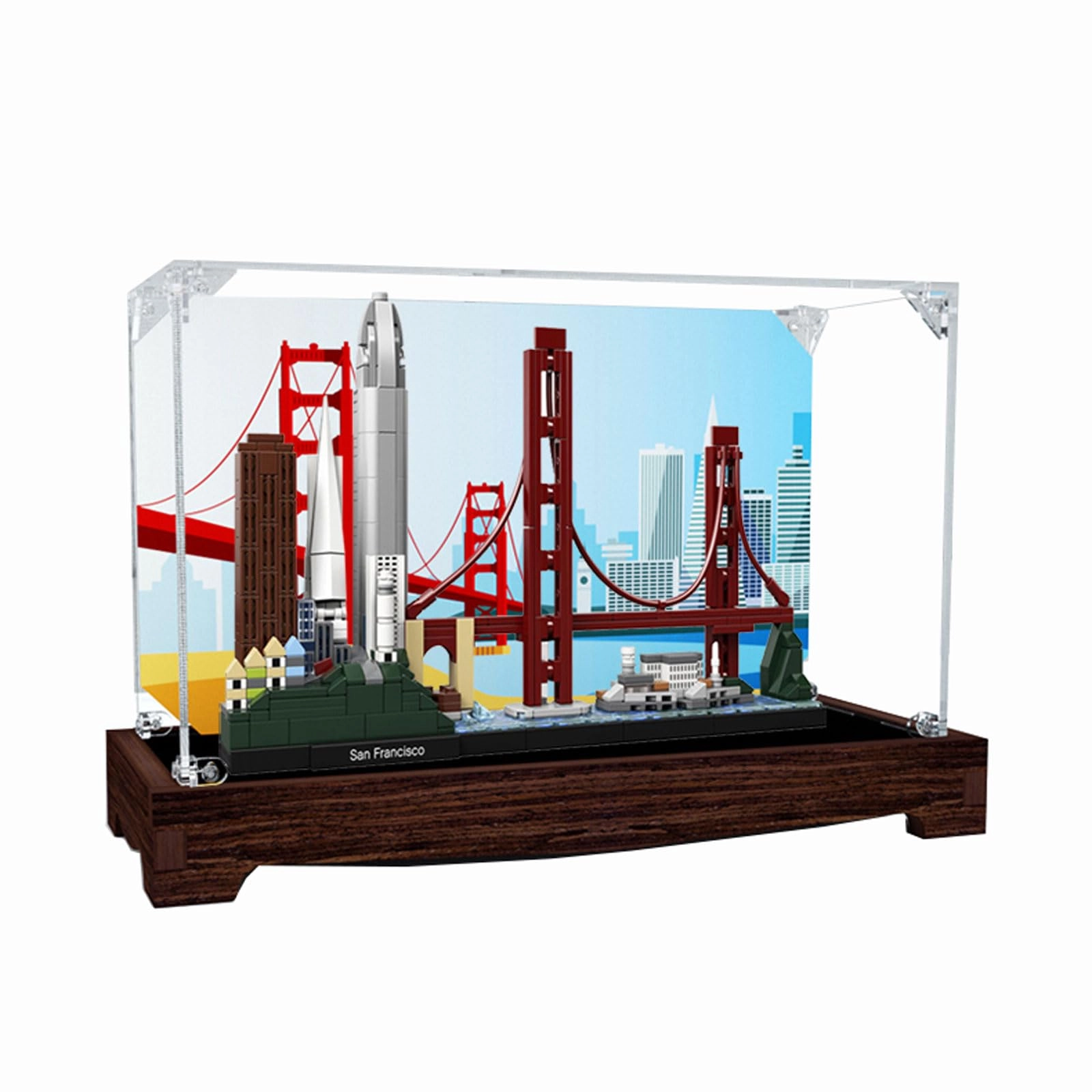 TIANQING Clear Acrylic Display Case for Lego 21043 - Dustproof Protection Solid Wood Base