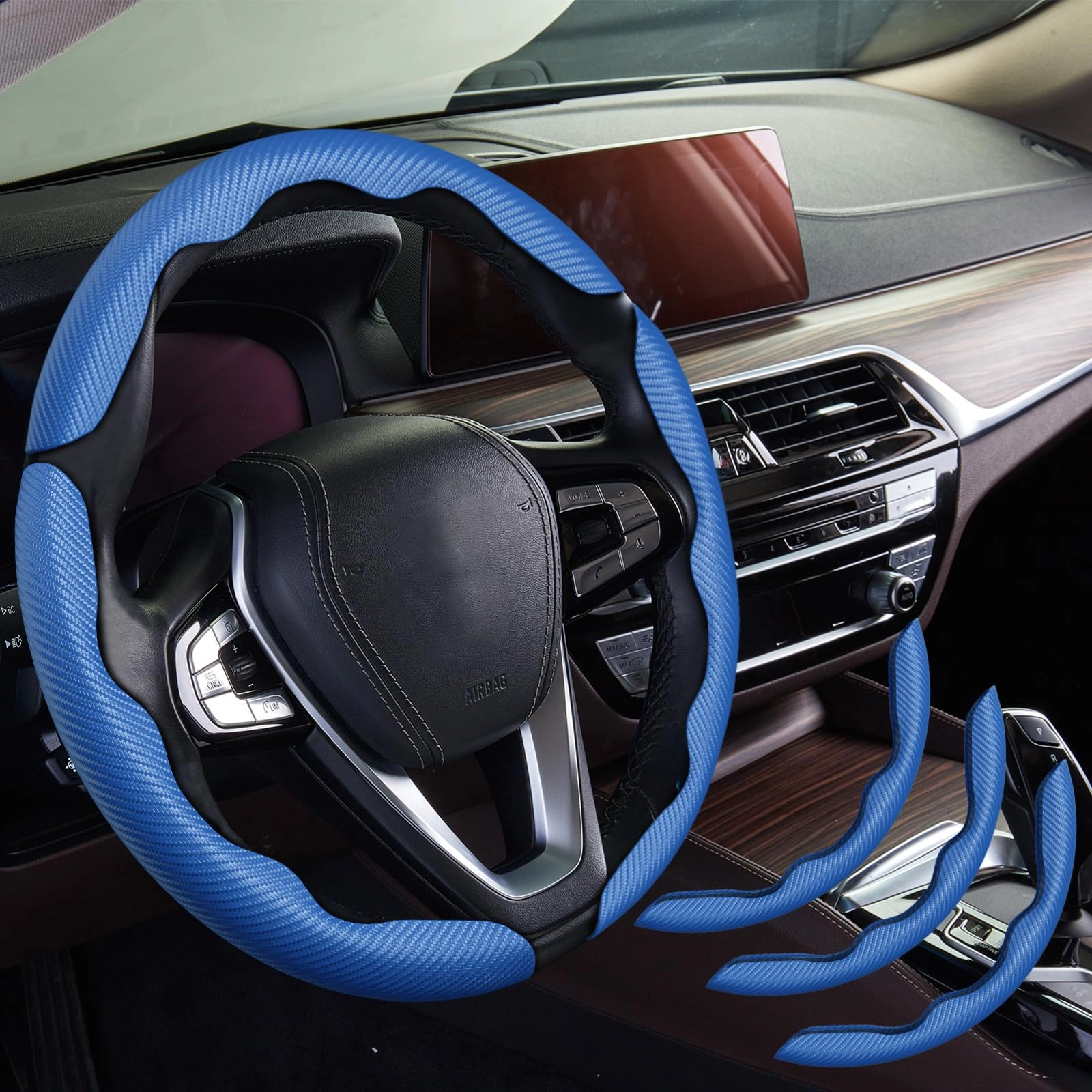 wococn Steering Wheel Cover - 3pcs Carbon Fiber Anti-Skid