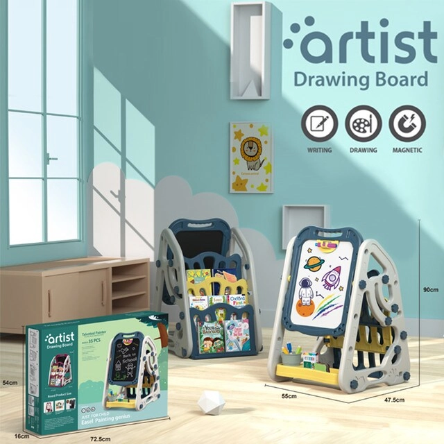 Double Sided Multifunctional Magnetic Drawing / Learning Board wt Book Shelf - 3Years +