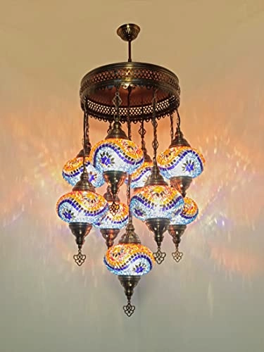 Turkish Mosaic Chandelier - 9 Large Mosaic Globes Hanging