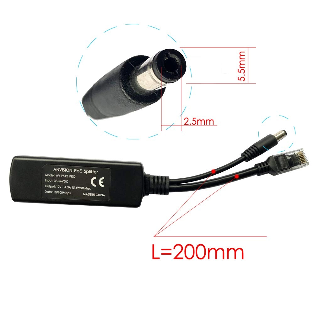 PoE Splitter Adapter - 48V to 12V IEEE 802.3af 10/100Mbps Pack