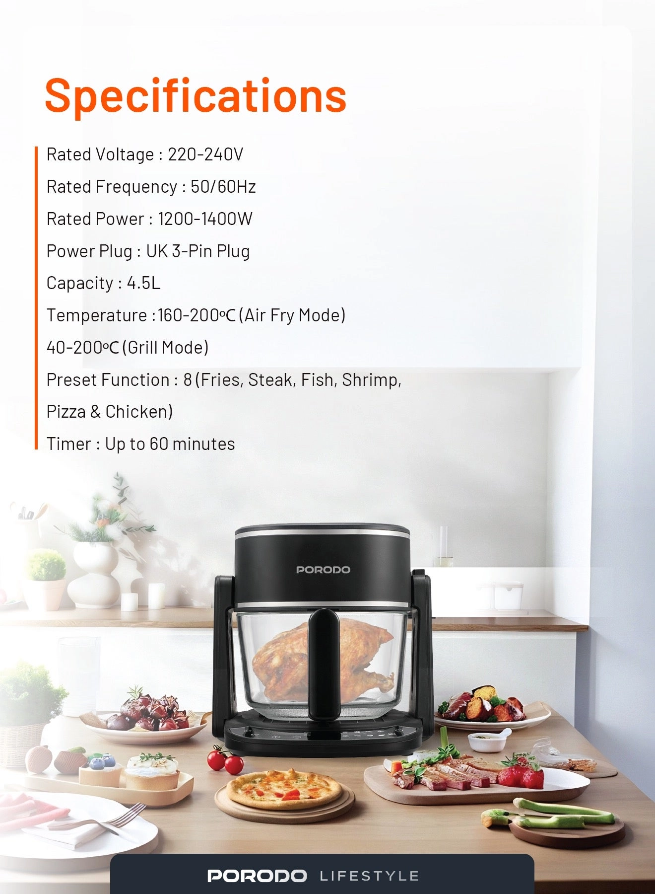 Air Fryer & Electric Grill PD-LFST022-BK