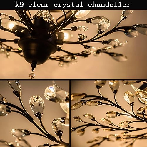 Crystal Ceiling Light - Matte Black 5 Lights
