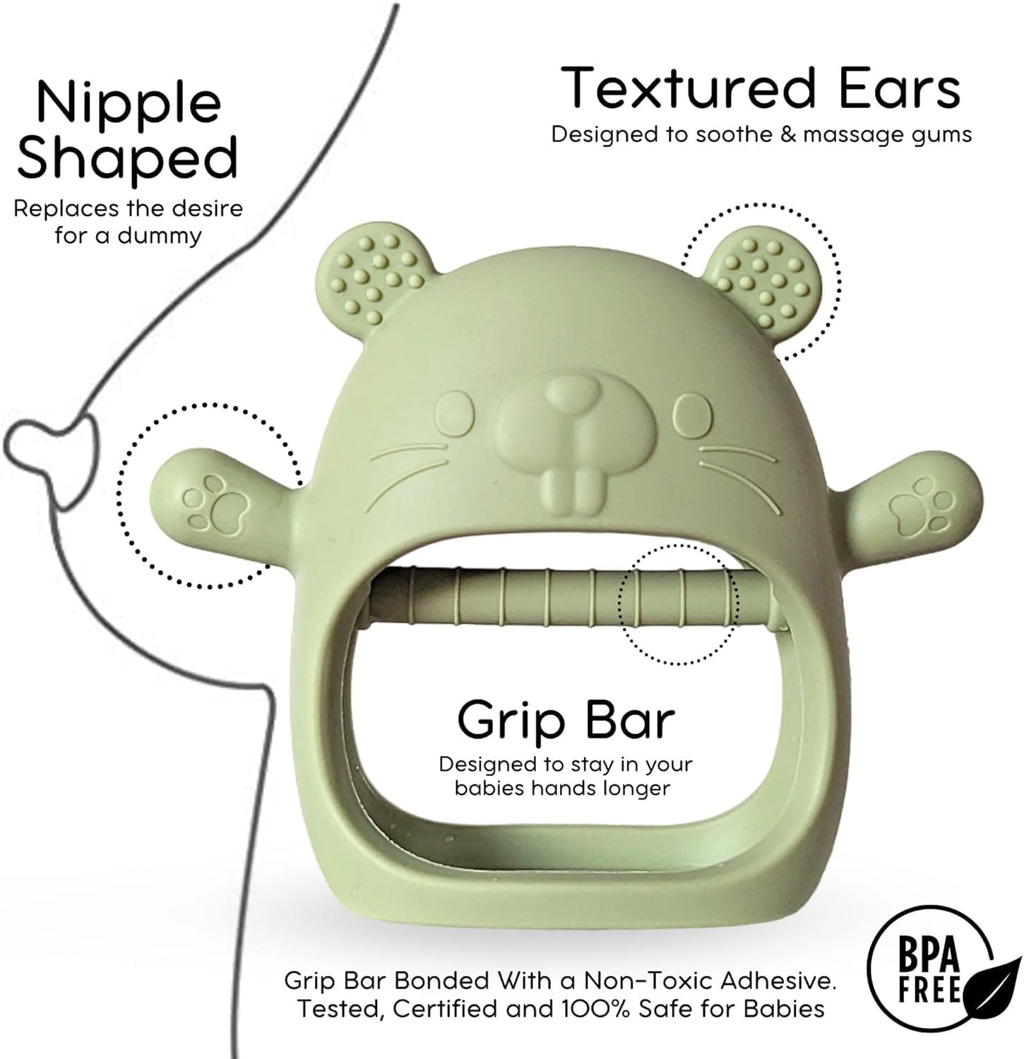 2 in 1 Teether - Beech Wood, Silicone