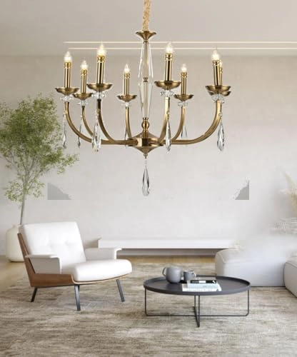 8 Light Antique Brass Italian Chandelier - 3000 Kelvin
