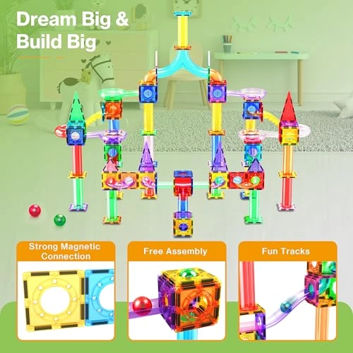 Marble Run Race Track Magnetic Tiles Super Set - 200 pcs