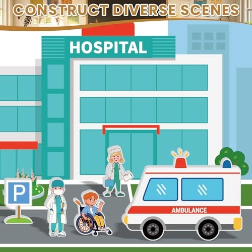 Wooden Community Helpers Play Set - 3 years and up 50 pieces