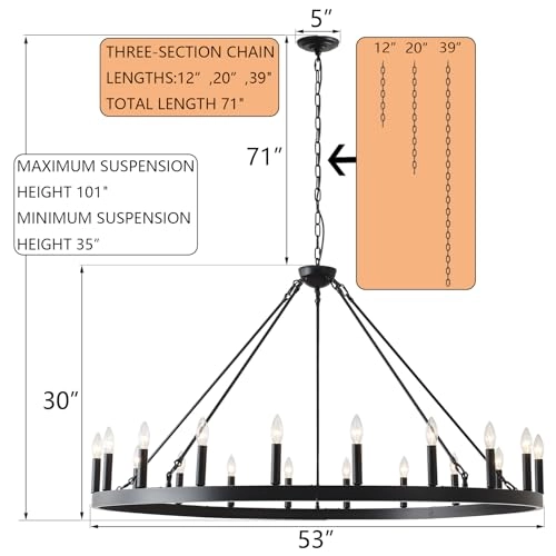 Wagon Wheel Chandelier - 12" 20" 39"