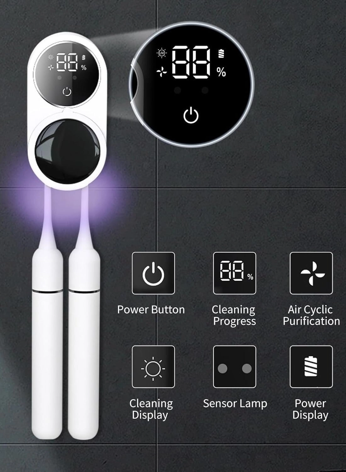 Toothbrush Cleaner - two separate slots Wall Mounted
