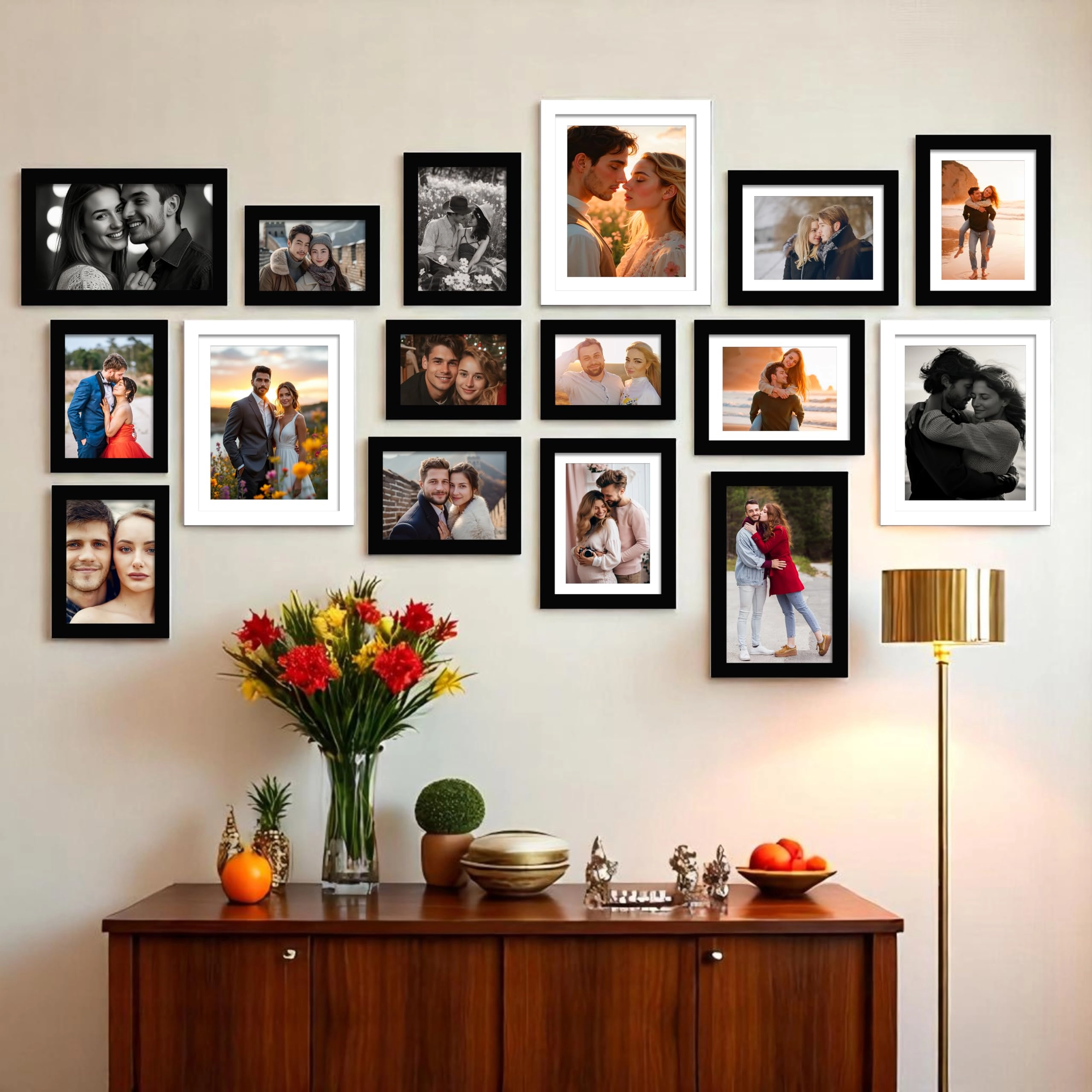 Edge Square Art Set Of 16 Individual Black And White Photo Frame - 8X10 6x8 5X7 4X6 6X10