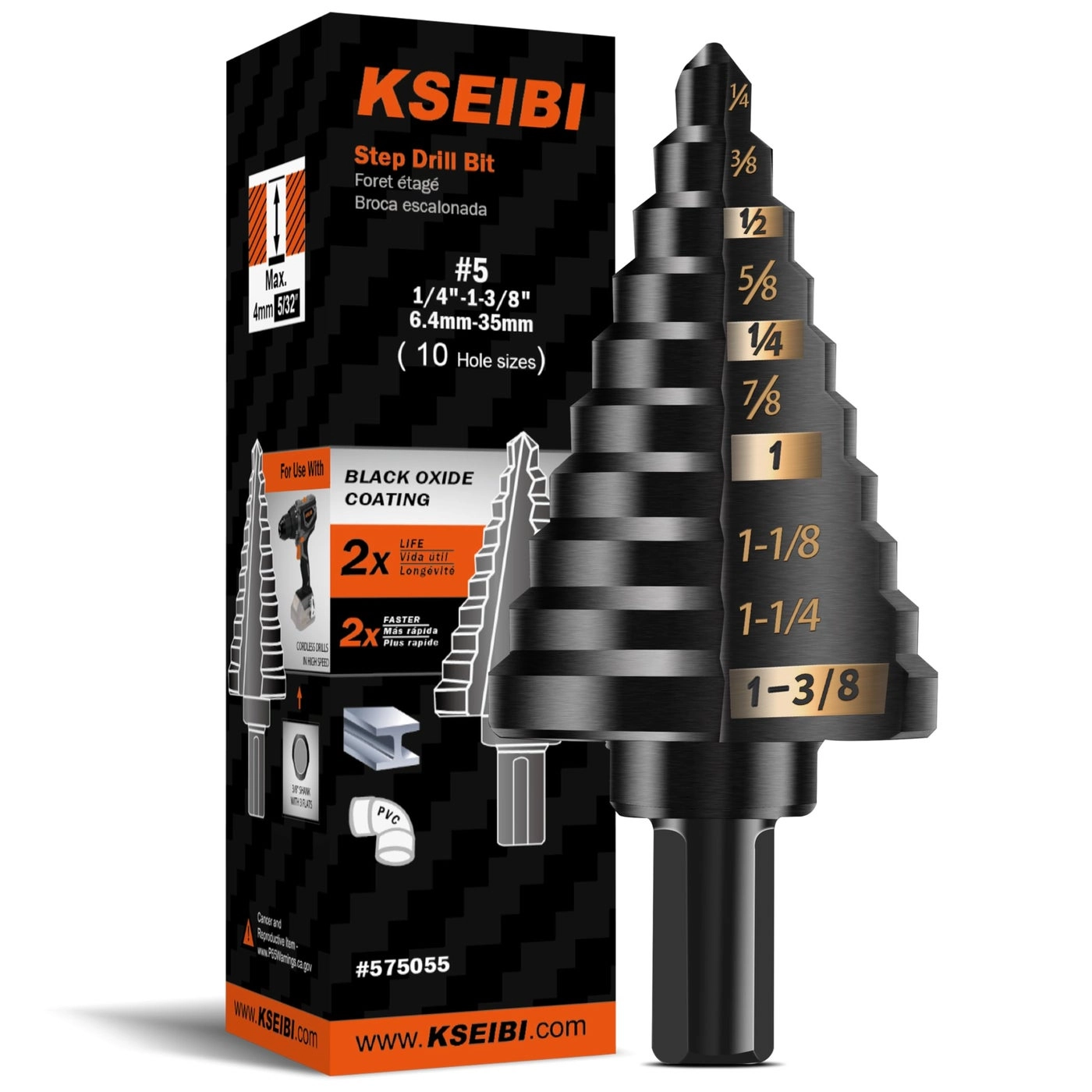 KSEIBI Step Drill Bit Set - HSS 1/4-1 3/8"