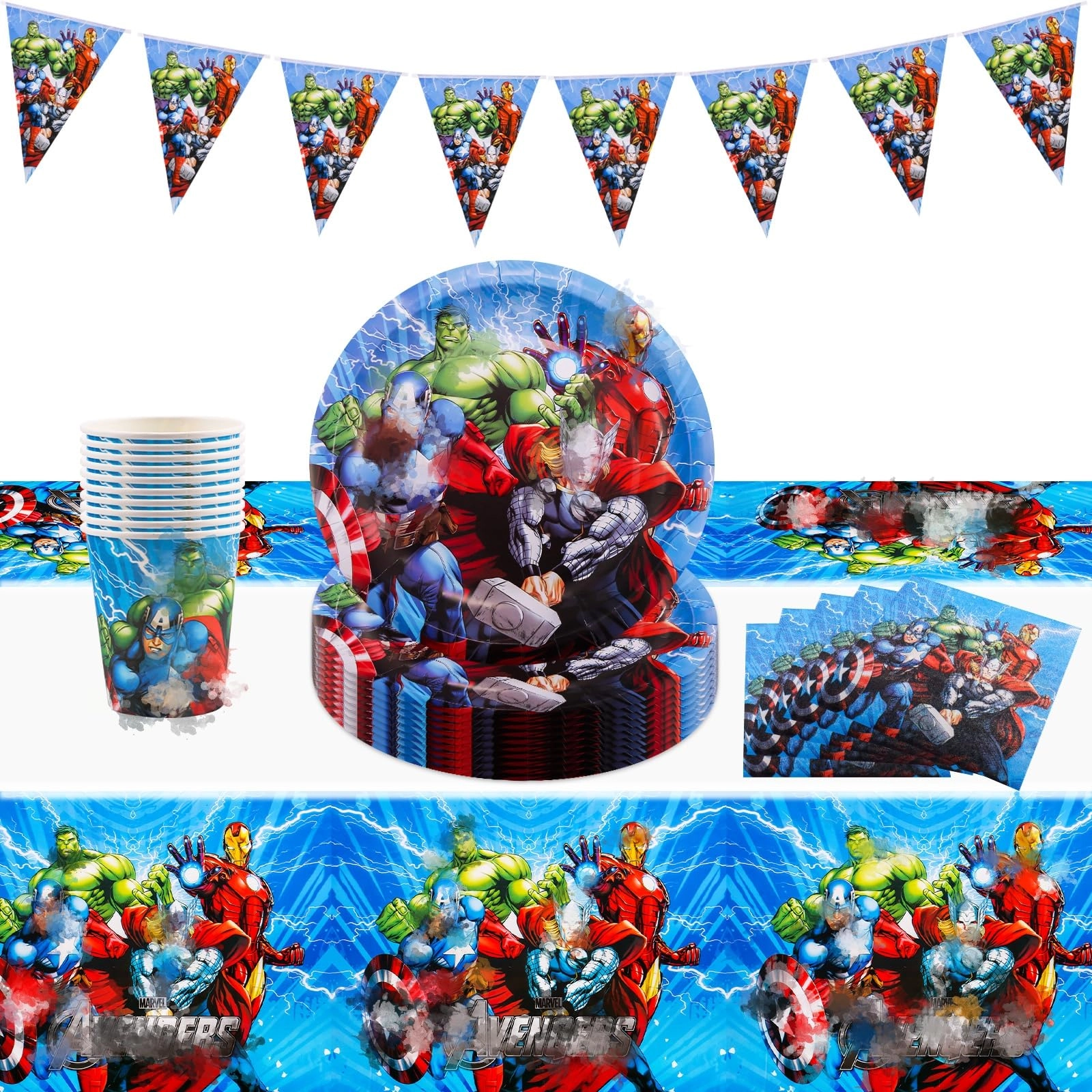 heartsking Superhero Party Tableware Set - 42 Pcs Birthday