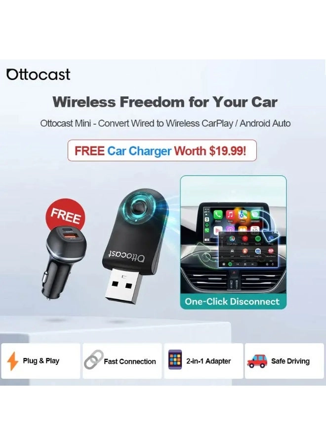 Mini Wireless CarPlay Adapter - Bluetooth 5.0 USB-C USB-A