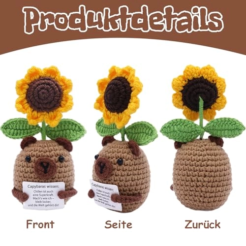 Capybara Positive Sunflower 14 cm Knitted - Pocket Hug Lucky Charm