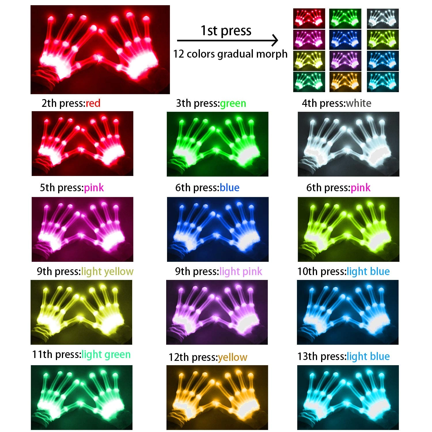 LED Gloves - 1.0 Count Adult Large