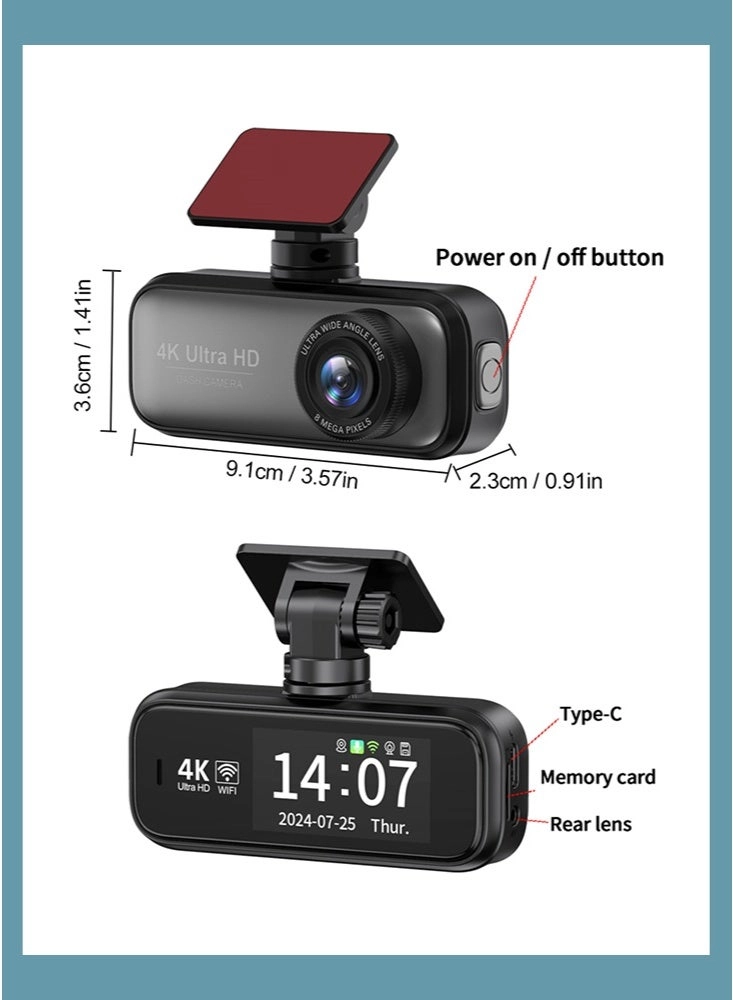 Dash Cam Dual Channel Car Camera - 4K 1080P