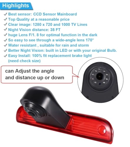 Third Roof Top Mount Brake Lamp Light Rear View Backup Camera - Night vision Wireless 628 x 586